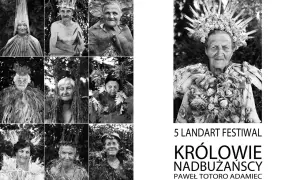 Portrety uczestników festiwalu Królowie Nadbużańscy, autorstwa Pawła Adamca. Ludzie w strojach z naturalnych materiałów.