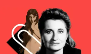 Portret kobiety zamyślonej, a w tle uciekające oko na zdjęciach, symbolizujące nieuchwytność spojrzenia.
