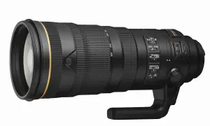 Profesjonalny obiektyw af-s z uchwytem, z oznaczeniami ogniskowych 200-300 mm i przełącznikami trybów.