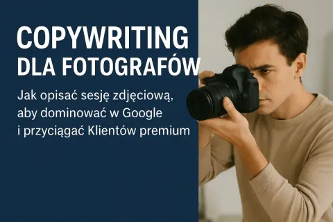 Młody fotograf z aparatem, uczący się, jak opisać sesję zdjęciową, by przyciągnąć klientów premium.
