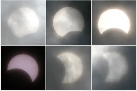 Kolejne etapy zaćmienia Słońca uchwycone na zdjęciach. Dowiedz się, jak zrobic zdjecie zacmienia slonca, obserwując postęp zakrycia.