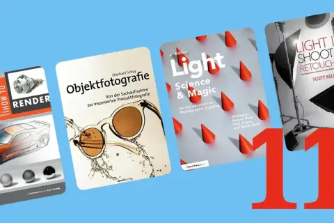 Książki o fotografii produktowej i oświetleniu: "How to Render", "Objektfotografie", "Light Science & Magic", "Light It Shoot It Retouch It". To świetne materiały do stackowania zdjęć.