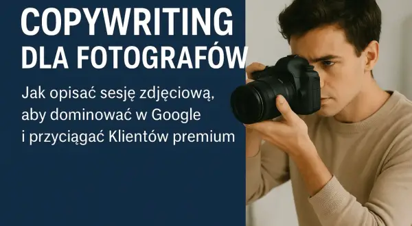 Młody fotograf z aparatem, uczący się, jak opisać sesję zdjęciową, by przyciągnąć klientów premium.