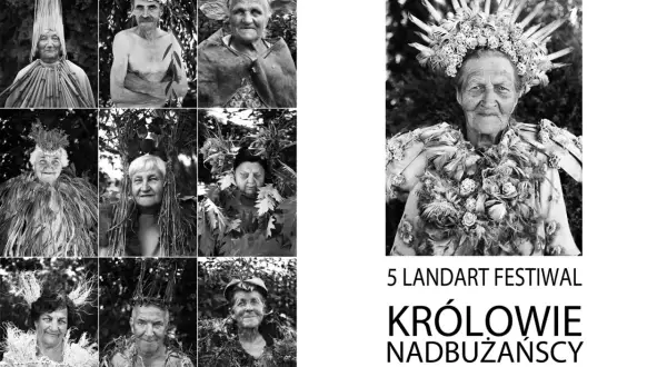 Portrety uczestników festiwalu Królowie Nadbużańscy, autorstwa Pawła Adamca. Ludzie w strojach z naturalnych materiałów.