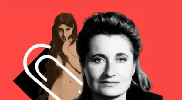 Portret kobiety zamyślonej, a w tle uciekające oko na zdjęciach, symbolizujące nieuchwytność spojrzenia.