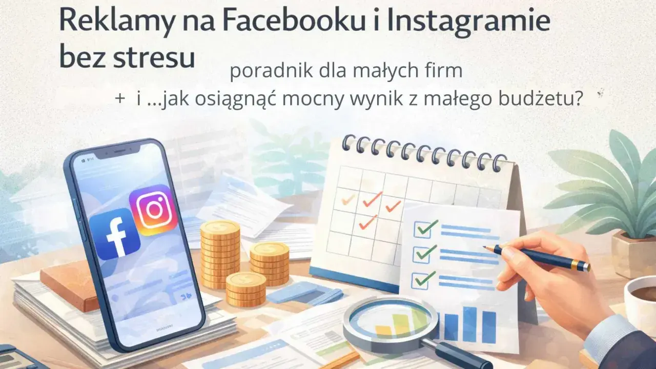Reklamy na Facebooku i Instagramie bez stresu. Fotografia mody i reklamowa z telefonem, monetami i kalendarzem.