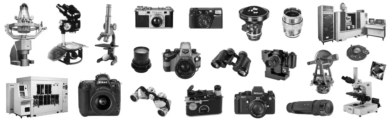 Różnorodne nikon modele: od aparatów i obiektywów po mikroskopy i sprzęt przemysłowy.
