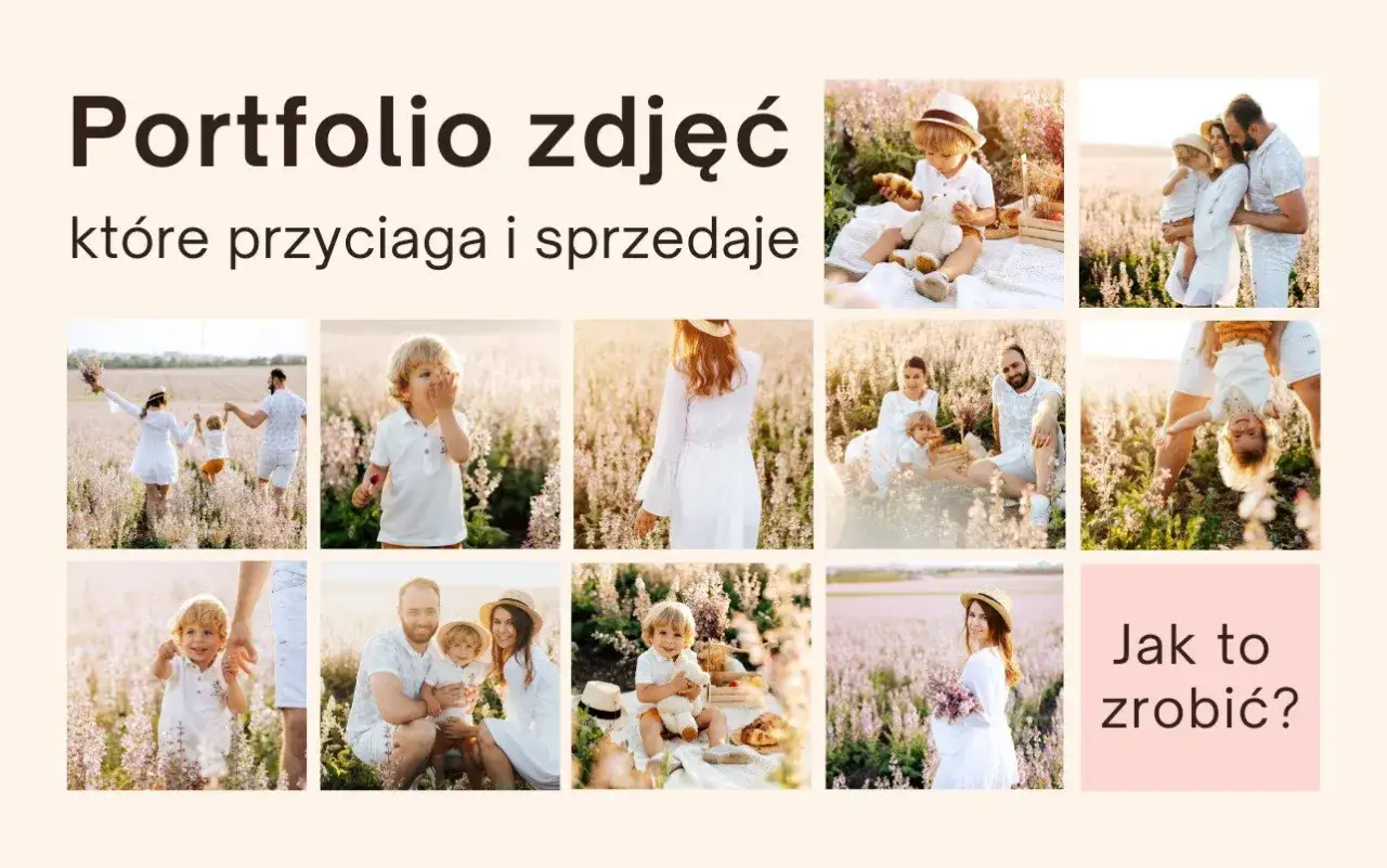 Portfolio zdjęć rodzinnych w plenerze. Uśmiechnięte dzieci i rodzice w białych strojach.